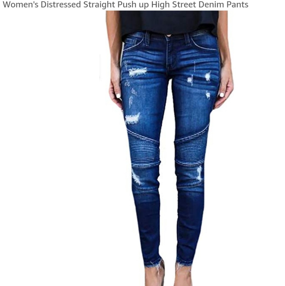 dark blue distressed jeans